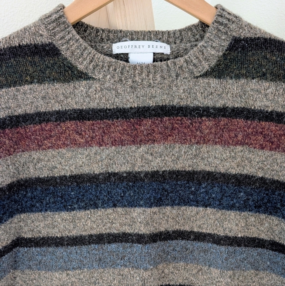 Vintage 90's Striped Textured Wool Crewneck Sweater In Oatmeal Tan - Picture 4 of 15